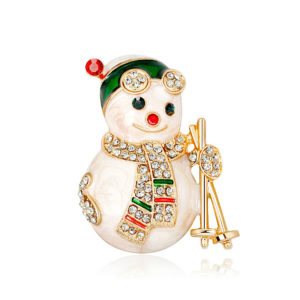 Fashion Jewellery Брошь рождественская Снеговик с кристаллами и блестящей эмалью, NY-45, 1 шт 11
