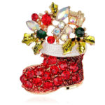 Fashion Jewellery Брошь рождественская Сапог с Подарками с кристаллами и блестящей эмалью, арт. NY-33 1