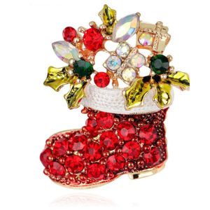 Fashion Jewellery Брошь рождественская Сапог с Подарками с кристаллами и блестящей эмалью, арт. NY-33 10