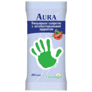 Aura Салфетки влажные очищающие антибактериальные с ромашкой, 20 шт 15