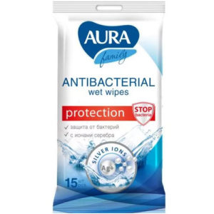 Aura Салфетки влажные для всей семьи с антибактериальным эффектом и ионами серебра, 15 шт 8