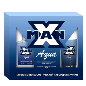Apple Набор парфюмерно-косметический для мужчин X-man Aqua (Икс мэн аква) (туалетная вода 80.0% edt, 100 мл + гель для душа парфюмированный, 150 мл) фужерный, водяной 10