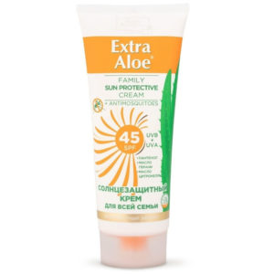 Family Cosmetics Extra Aloe Крем солнцезащитный SPF45 для всей семьи с репеллентным эффектом, с пантенолом, маслами герани и цитронеллы, туба 100 мл 3