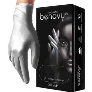 Benovy TrueColor Перчатки нитриловые универсальные 50 пар, цвет перламутровый серебристый размер S 11