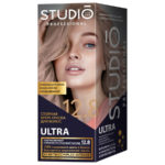 Studio Professional Ultra Крем-краска стойкая для седых волос (крем-краска туба 50 мл, оксидант 50 мл, бал-закрепитель 15 мл + перч), тон 12.8 ультрасветлый серебристо-розовый блонд 1