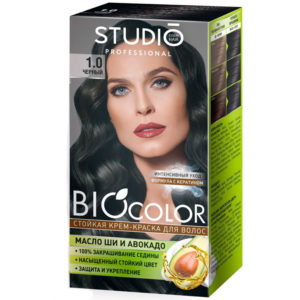 Studio Professional Крем-краска стойкая для волос Biocolor (крем-краска туба 50 мл, оксидант 50 мл, бал-закрепитель 15 мл + перч), тон 1.0 чёрный 4