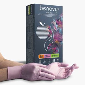 Benovy Nitrile Multicolor Перчатки нитриловые текстурированные на пальцах смотровые 50 пар, перламутрово-розовые размер M 8