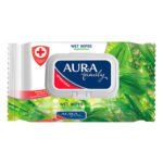 Aura Салфетки влажные для всей семьи с антибактериальным эффектом зелёный чай, 120 шт 1
