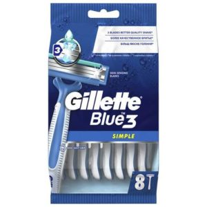 Gillette Blue 3 Simple Бритвы одноразовые безопасные для мужчин, 3 лезвия + увлажняющая полоска с алоэ (8 шт в пакете) 5