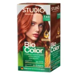 Studio professional крем-краска стойкая для волос biocolor (крем-краска туба 50 мл, оксидант 50 мл, бал-закрепитель 15 мл + перч), тон 7.43 огненный рыжий 1