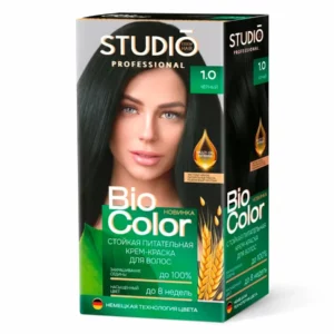 Studio Professional Крем-краска стойкая для волос Biocolor (крем-краска туба 50 мл, оксидант 50 мл, бал-закрепитель 15 мл + перч), тон 1.0 чёрный 11